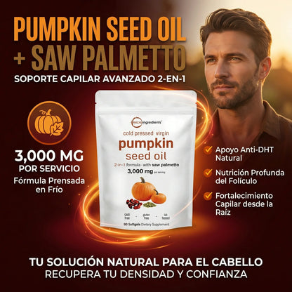 Pumpkin Seed Oil Microingredients® 3000 mg™ + Saw Palmetto Apoya tu Salud Prostática y fortalece tu cabello desde hoy.