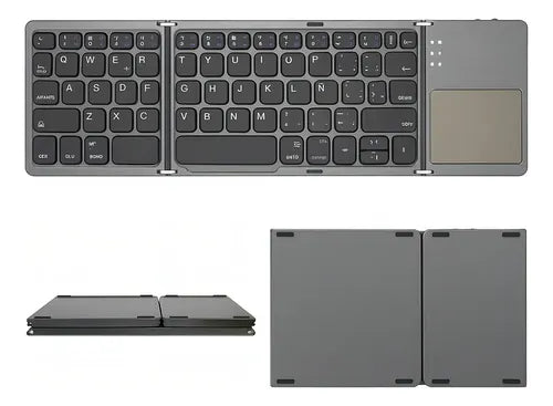 Mini teclado Bluetooth plegable con panel táctil. Compatible con Windows, Android, iOS y iPad.
