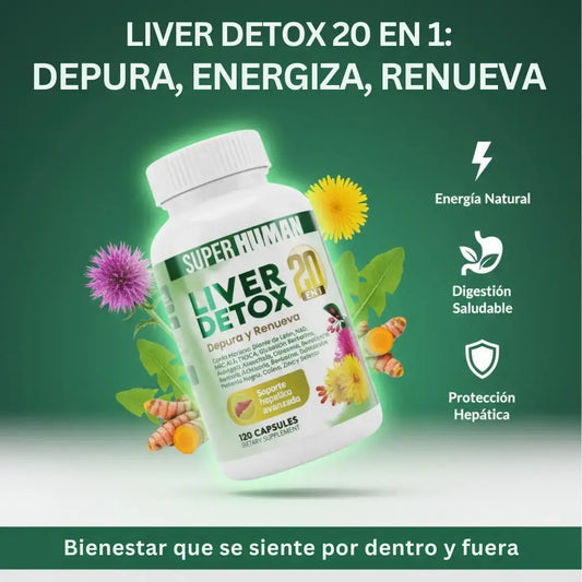 Liver Detox 20 en 1 – Depuración Hepática Avanzada con Cardo Mariano, Cúrcuma y NAC para Energía, Digestión y Bienestar General (120 cápsulas) – SuperHuman™