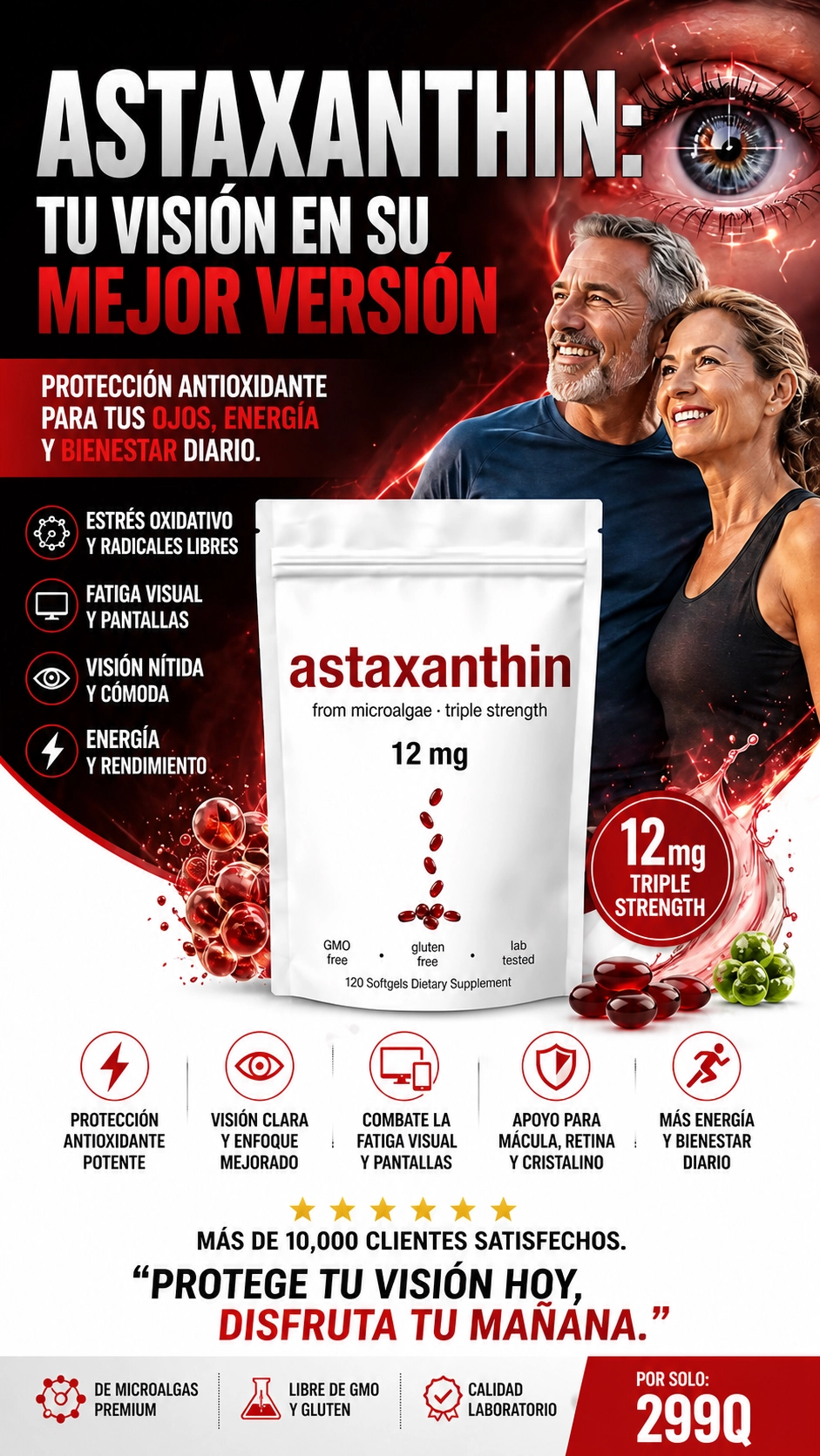 Astaxanthin 12 mg de Microingredients® Cuida tu piel, ojos y células desde hoy con protección antioxidante avanzada