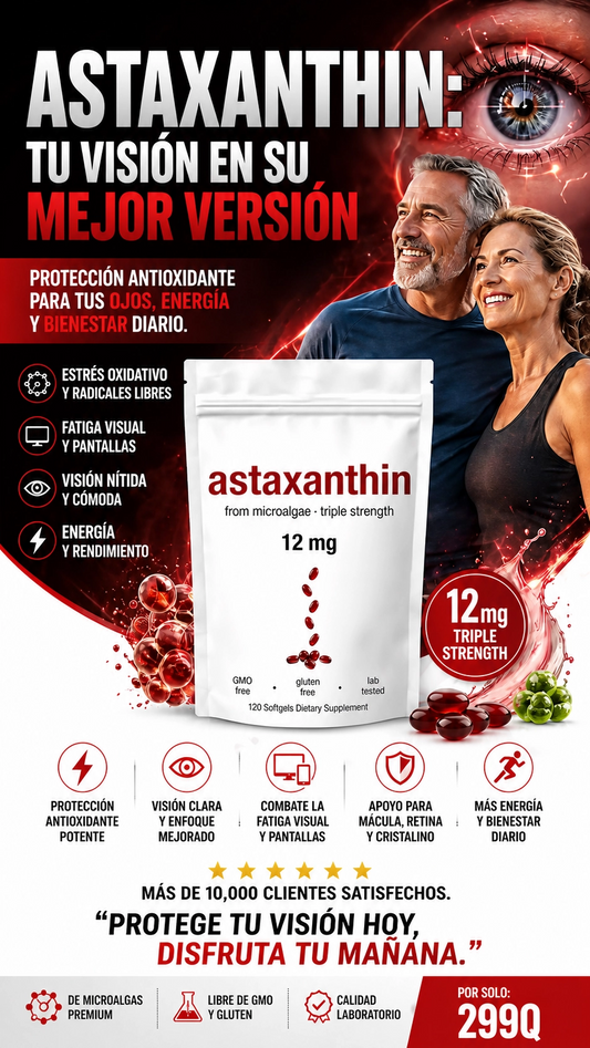 Astaxanthin 12 mg de Microingredients® Cuida tu piel, ojos y células desde hoy con protección antioxidante avanzada